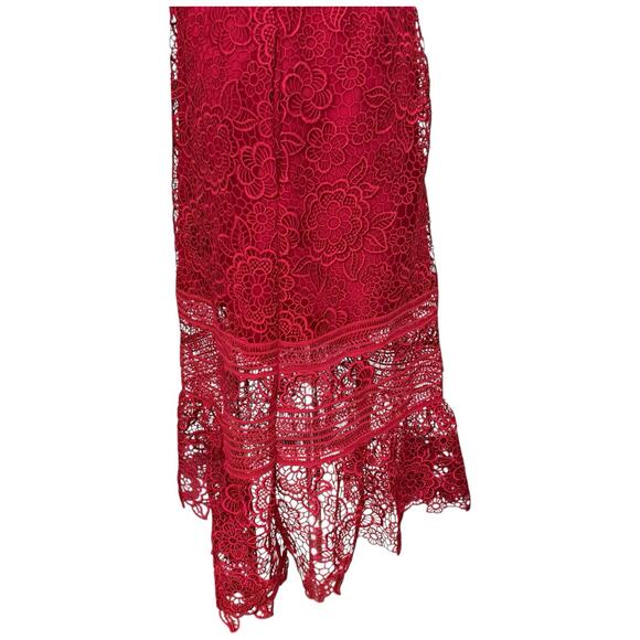 SELF PORTRAIT Floral Blush Lace Guipure Midi Dress in Raspberry Red Size 6 - Picture 6 of 14